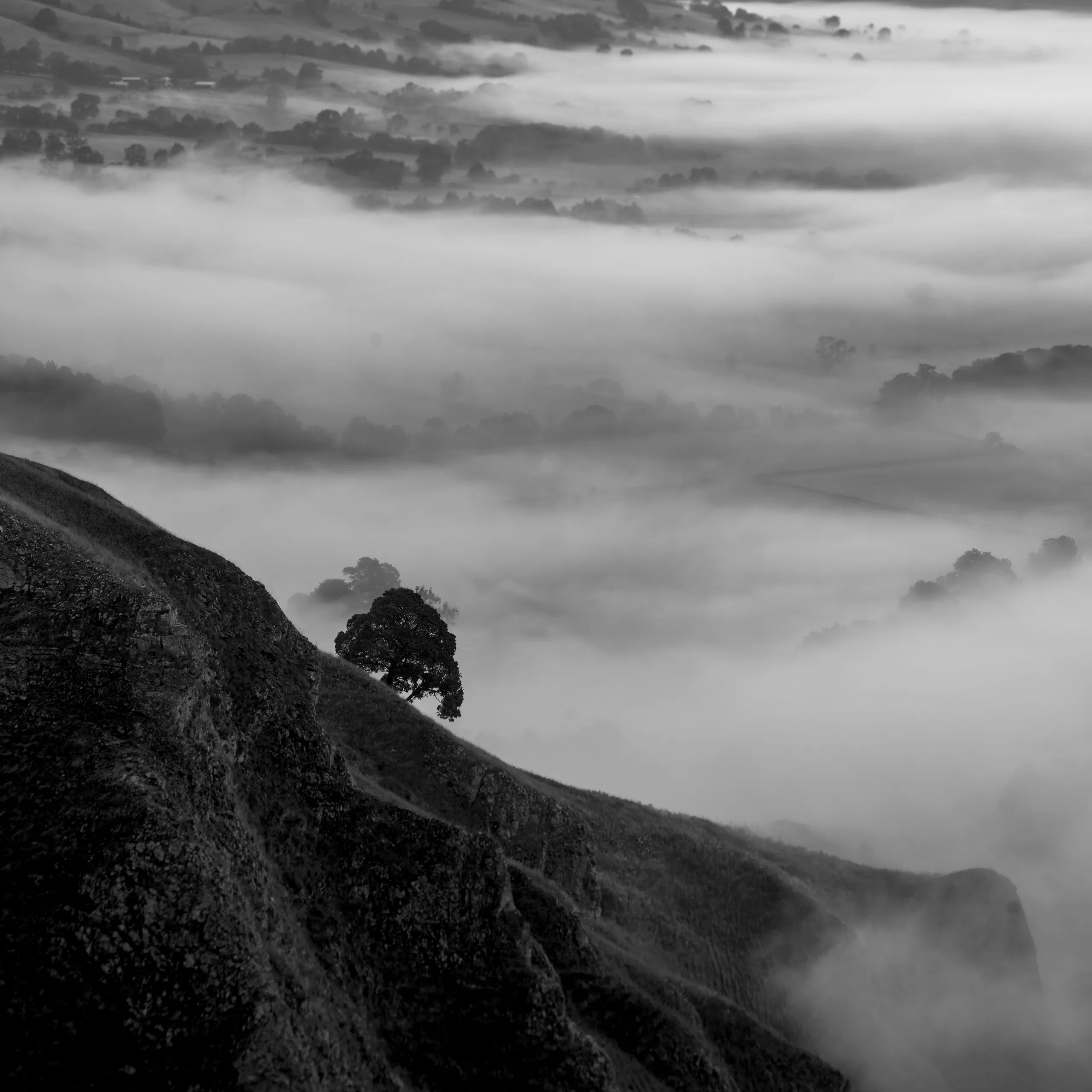 Winnats Pass Tree Black and White landscape Peak District Landscapes Clouds